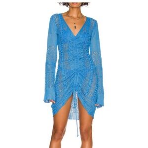 Blue Knit Long Sleeve Cover Up Dress